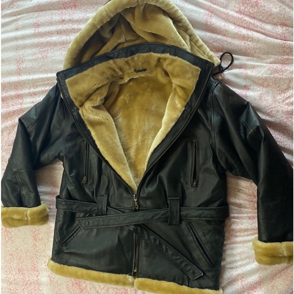Vintage Wilda black leather & fur coat - Picture 2 of 12